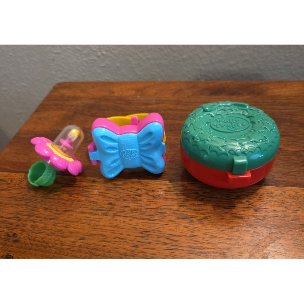 Mcdonalds 1990's Polly Pocket Toys Lot Of 3 Bracelet Ring And Christmas